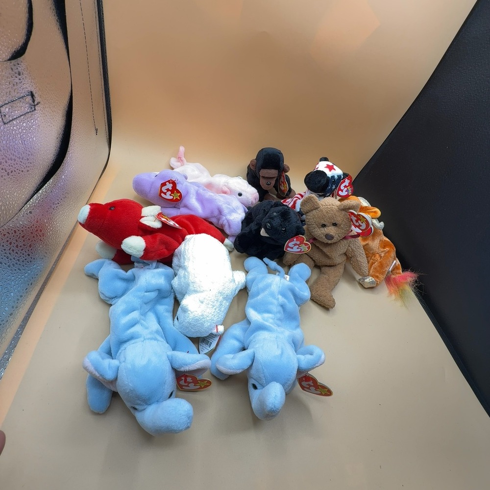 Ty Beanie Babies Lot of 11 Mixed Animals Bears Elephant Rabbit Monkey 2000s